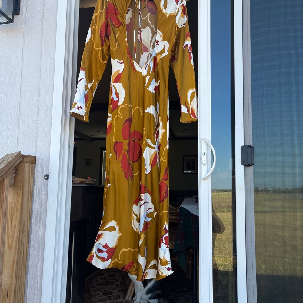 Reformation Mustard Floral Long Sleeve Dress
